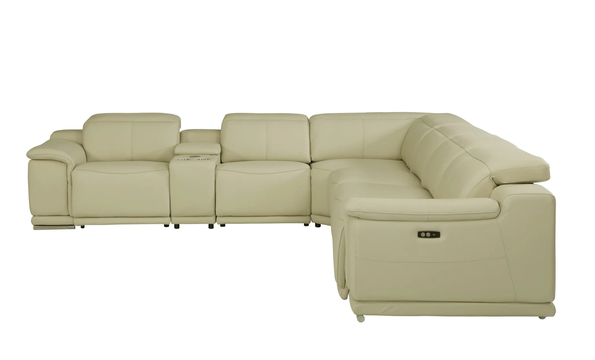 Beige Italian Leather Power Reclining U Shaped Seven Piece Corner Sectional With Console By Homeroots - Image 5