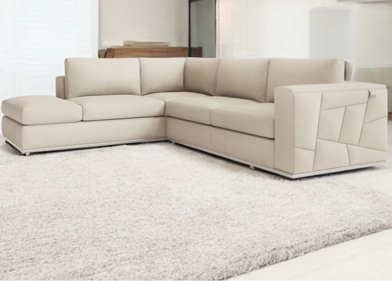 Beige Italian Leather Reclining L Shaped Two Piece Corner Sectional By Homeroots - Image 2