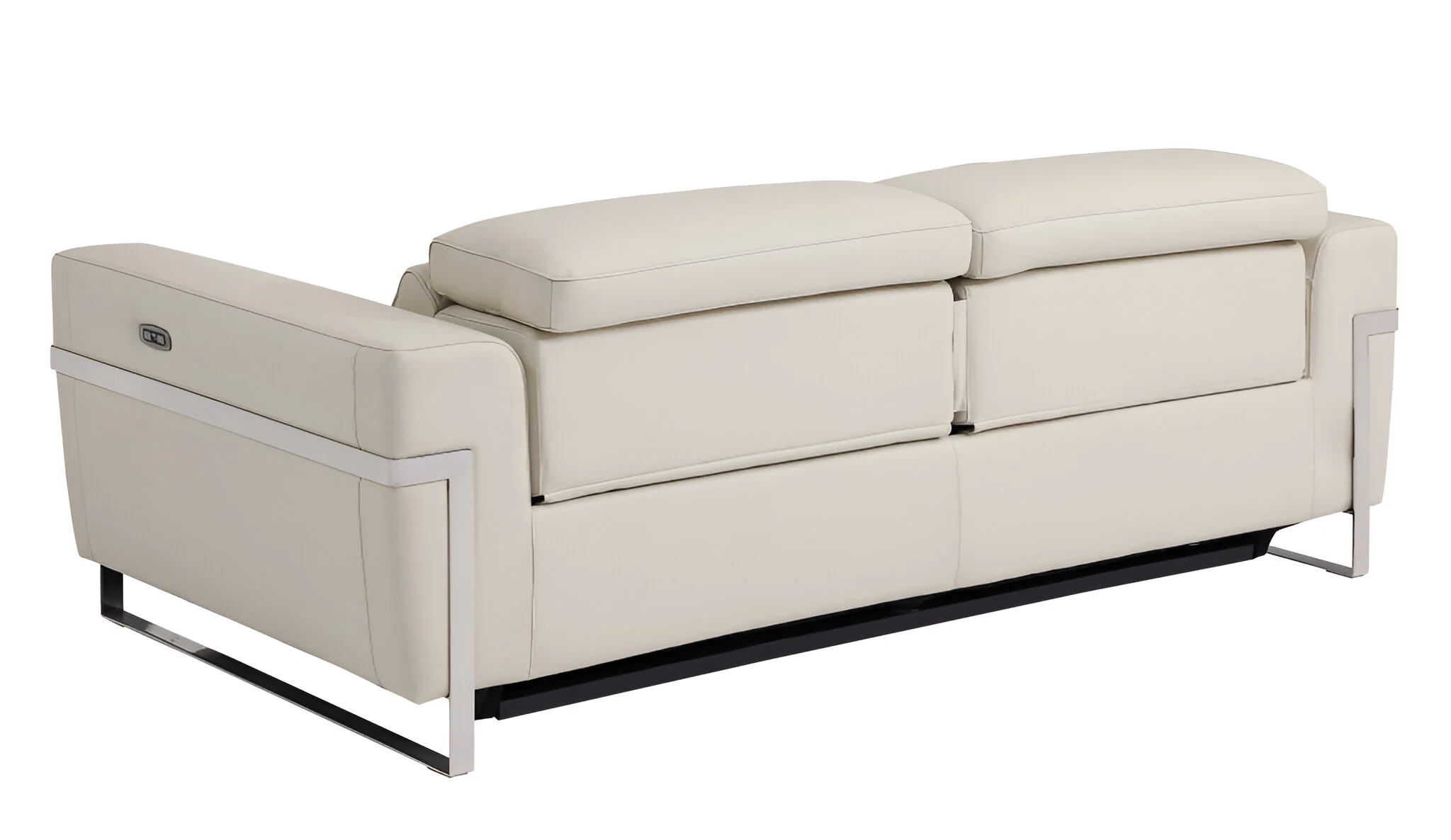 Beige Italian Leather USB Reclining Sofa With Silver Legs By Homeroots - Image 2