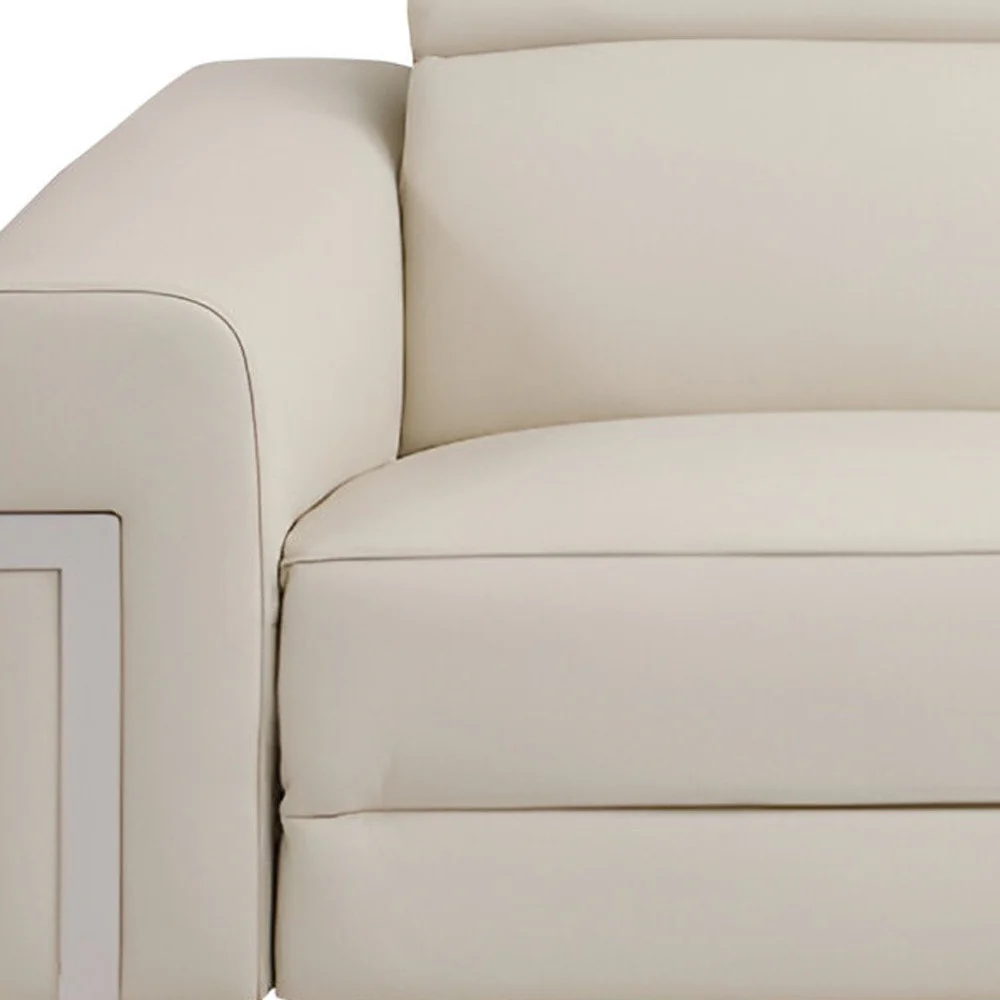 Beige Italian Leather USB Reclining Sofa With Silver Legs By Homeroots - Image 4