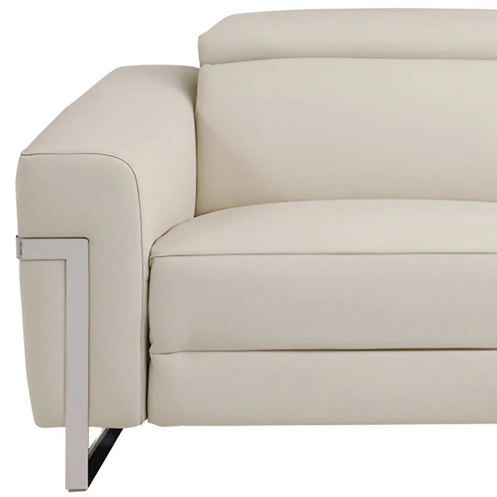 Beige Italian Leather USB Reclining Sofa With Silver Legs By Homeroots - Image 5
