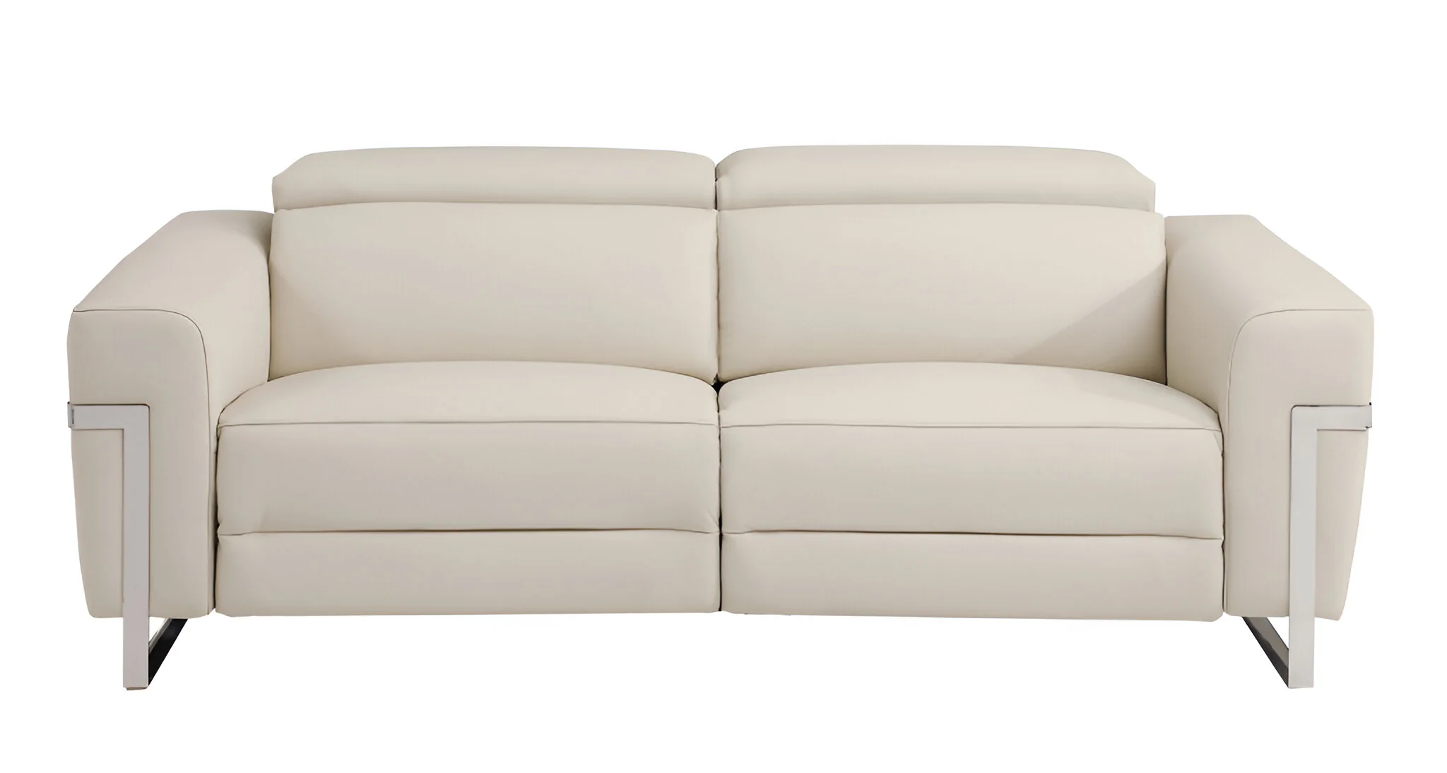 Beige Italian Leather USB Reclining Sofa With Silver Legs By Homeroots - Image 7