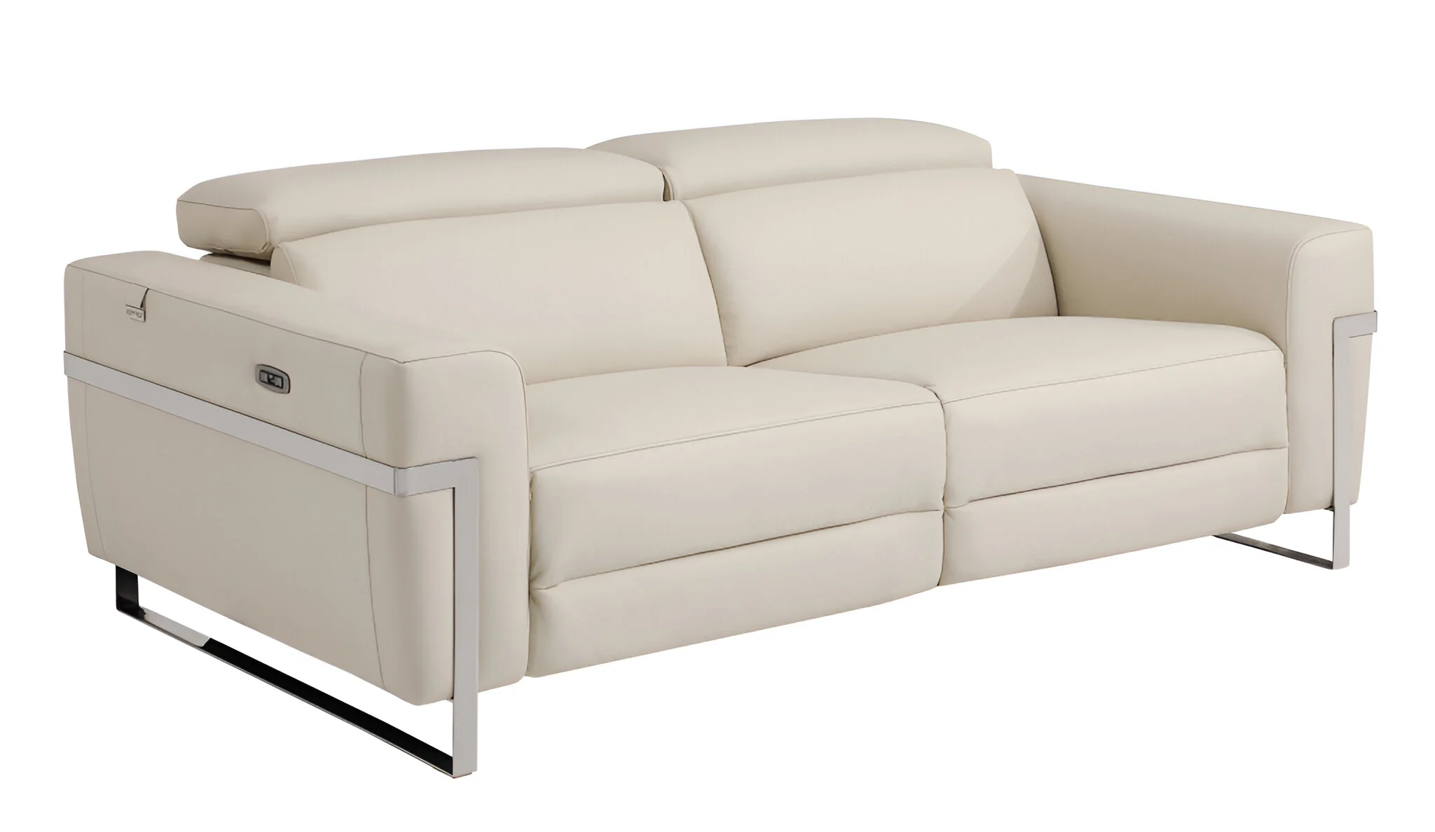 Beige Italian Leather USB Reclining Sofa With Silver Legs By Homeroots - Image 8