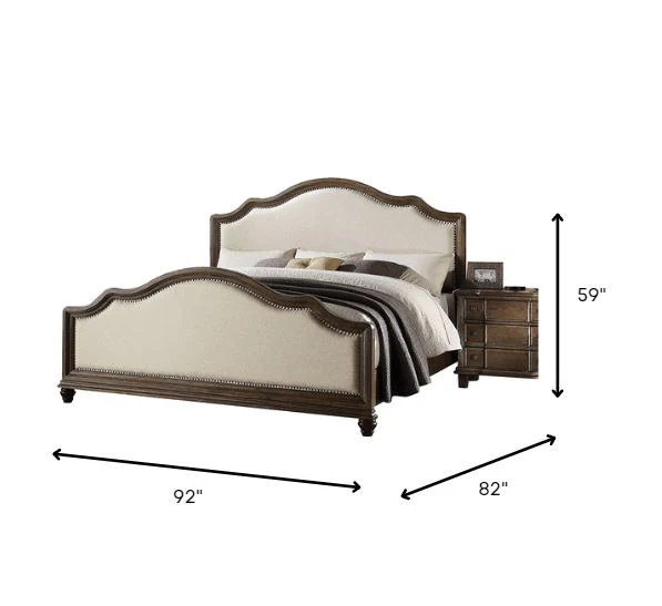 Beige Linen And Weathered Oak California King Bed By Homeroots - Image 4
