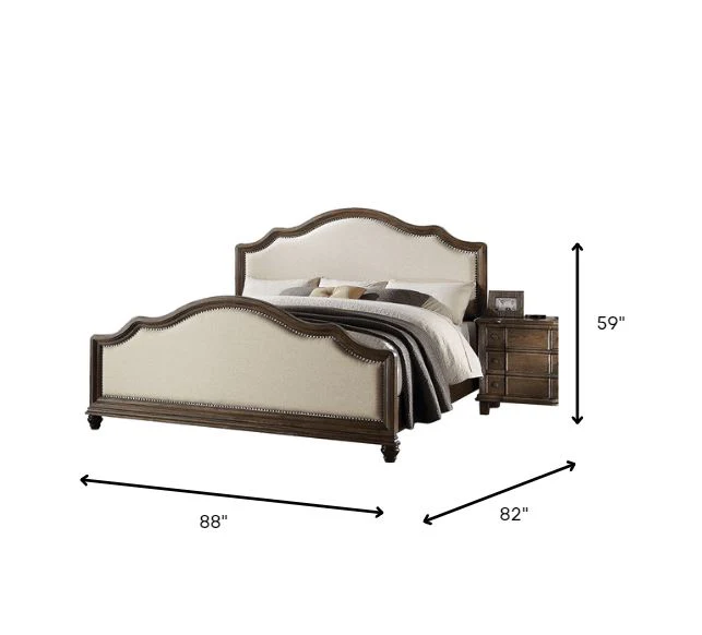 Beige Linen And Weathered Oak Eastern King Bed By Homeroots - Image 4