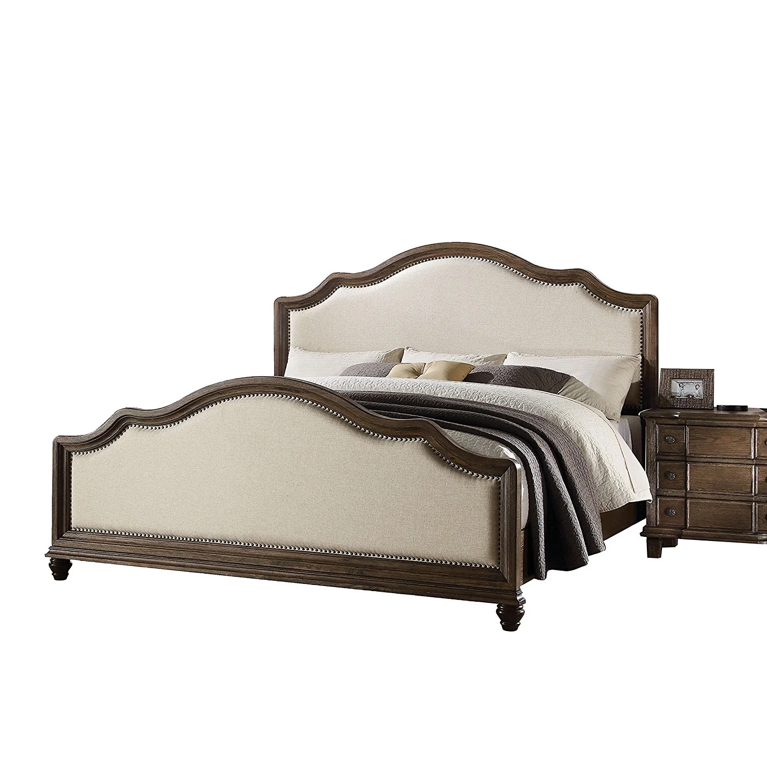 Beige Linen And Weathered Oak Queen Bed By Homeroots - Image 2
