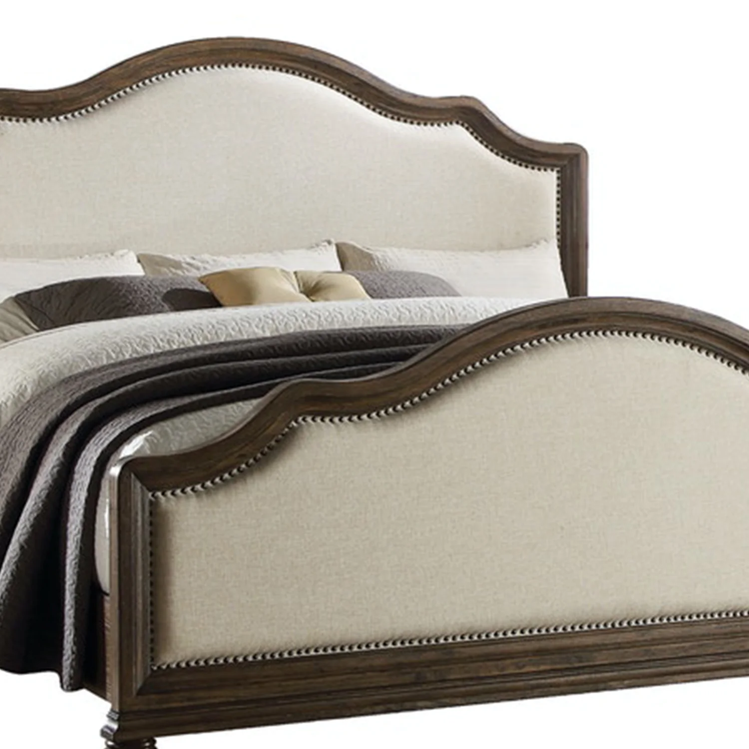 Beige Linen And Weathered Oak Queen Bed By Homeroots - Image 3