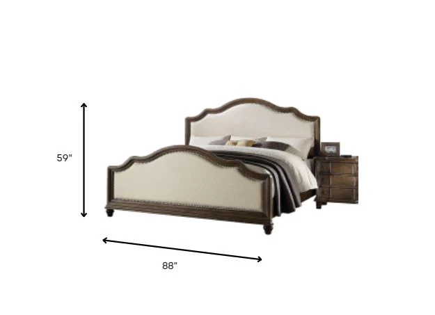 Beige Linen And Weathered Oak Queen Bed By Homeroots - Image 4