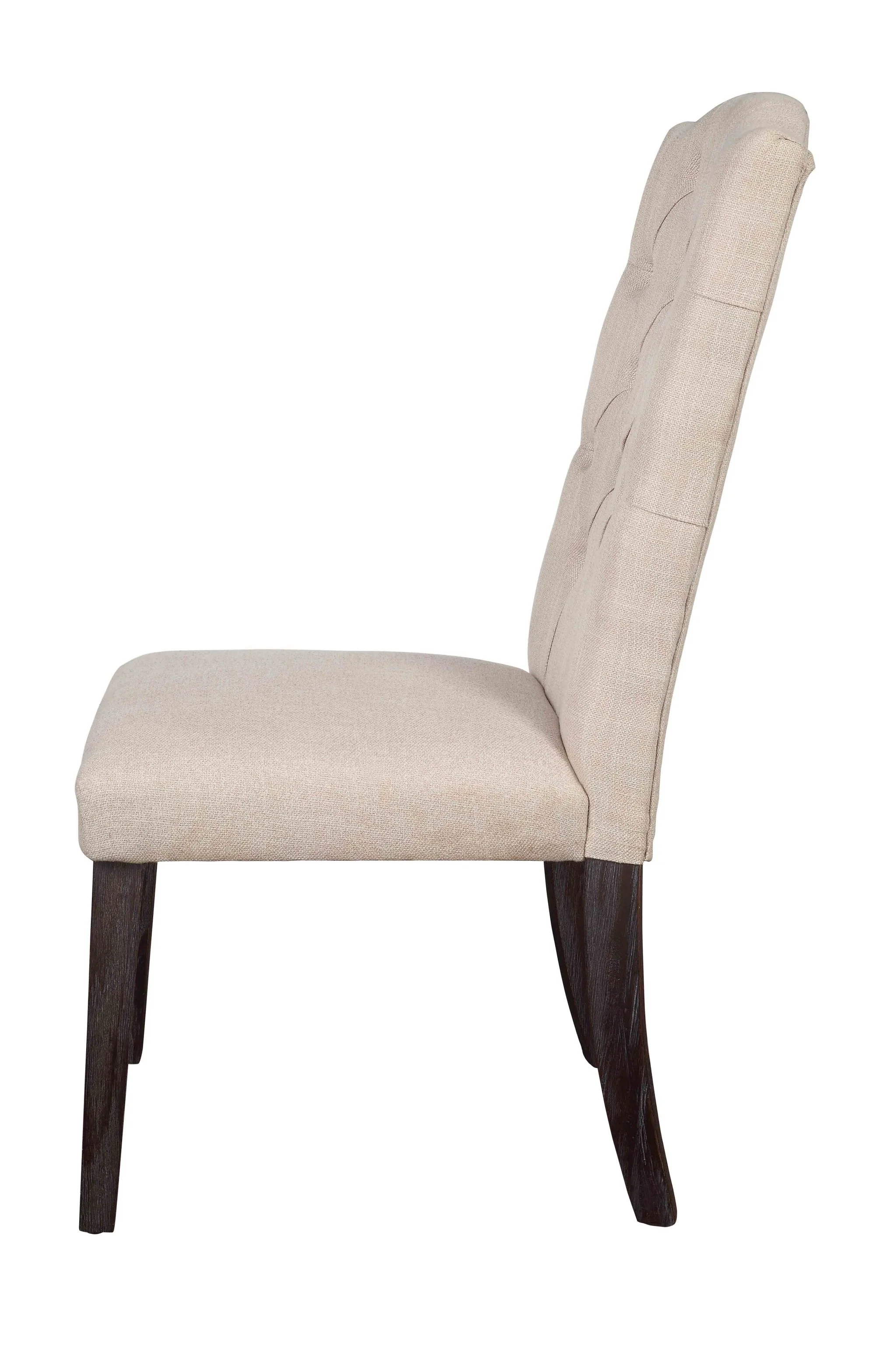 Beige Linen Upholstery And Weathered Espresso Wood Side Chair Set Of 2 By Homeroots - Image 3