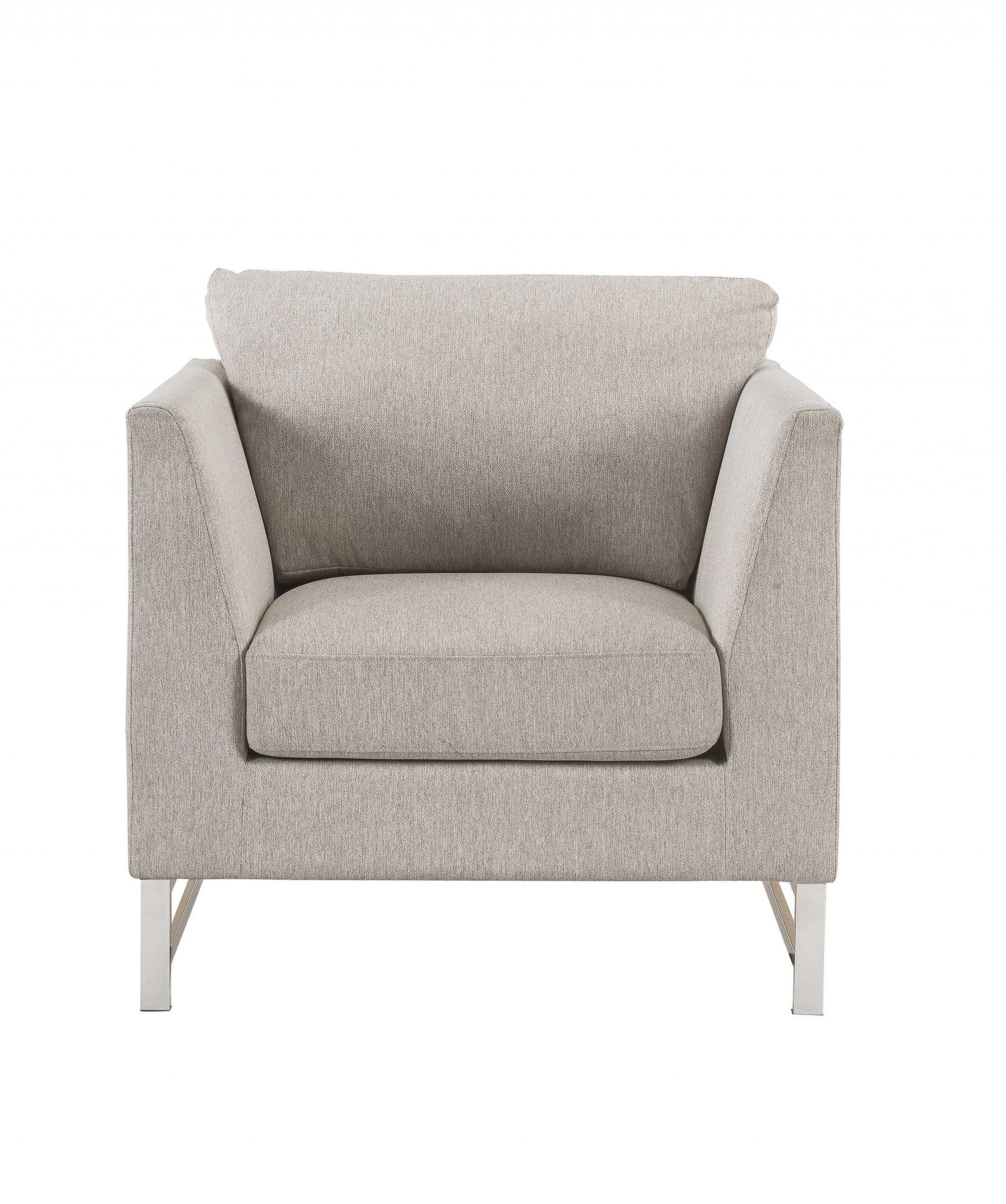 Beige Linen Upholstery Metal Leg Chair By Homeroots - Image 2