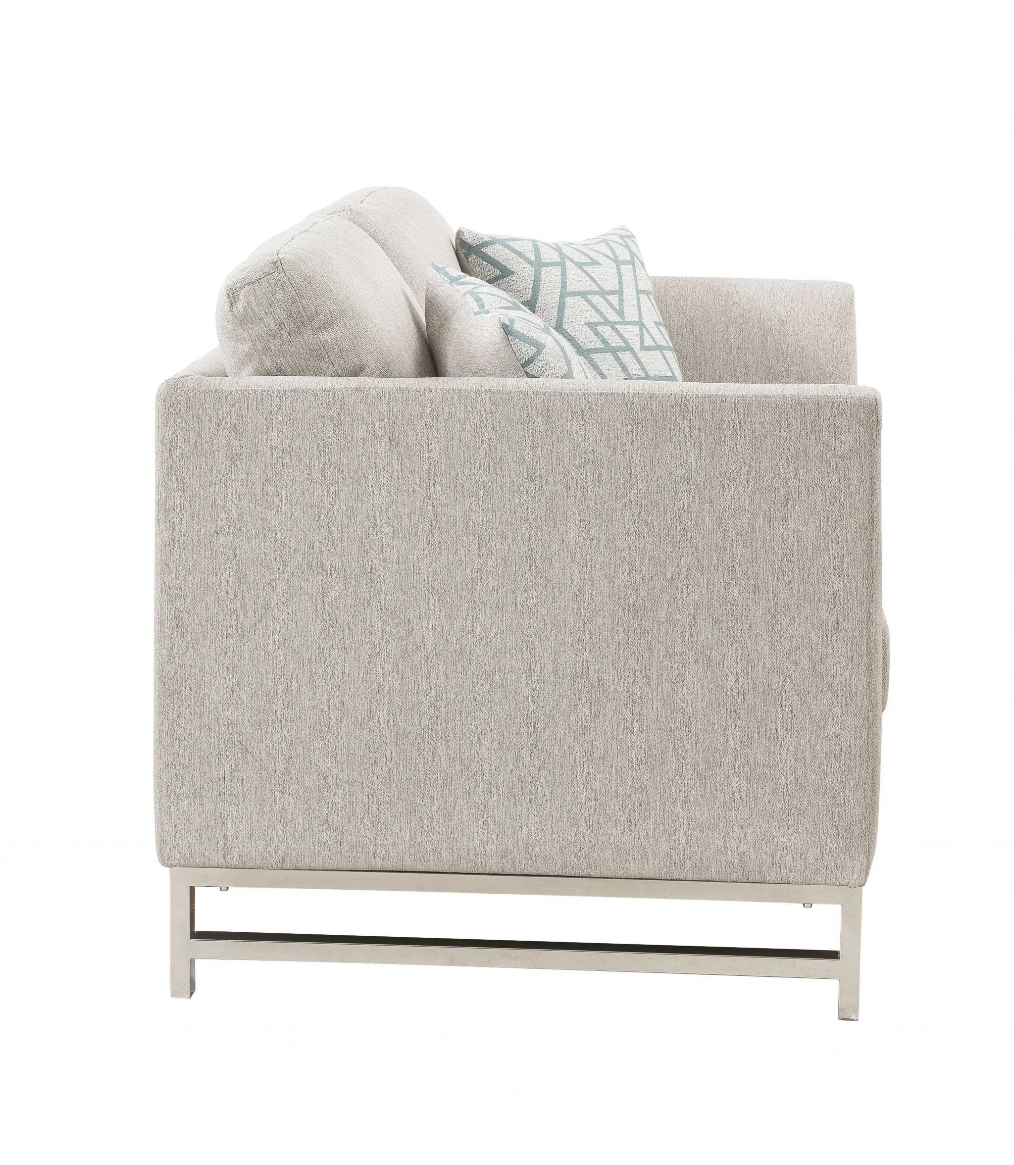 Beige Linen Upholstery Metal Leg Loveseat w Pillows By Homeroots - Image 3