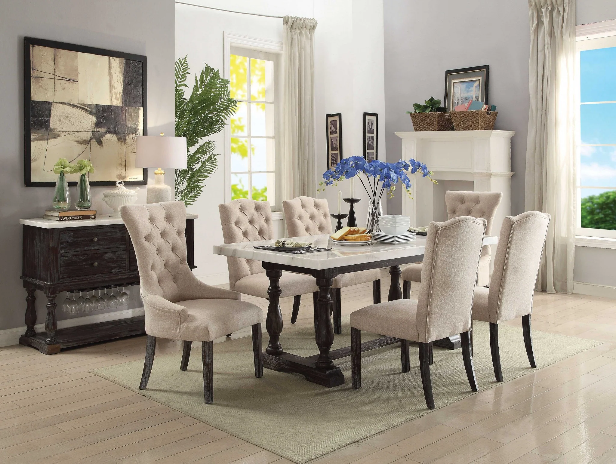 Beige Linen Weathered Espresso Wood Upholstery Arm Chair (Set-) By Homeroots - Image 2