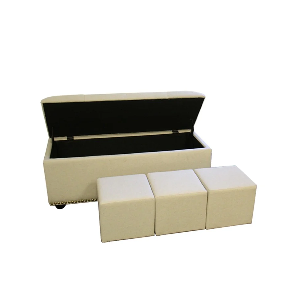 Beige Nailhead Storage Bench Ottoman Four Piece Set By Homeroots - Image 2