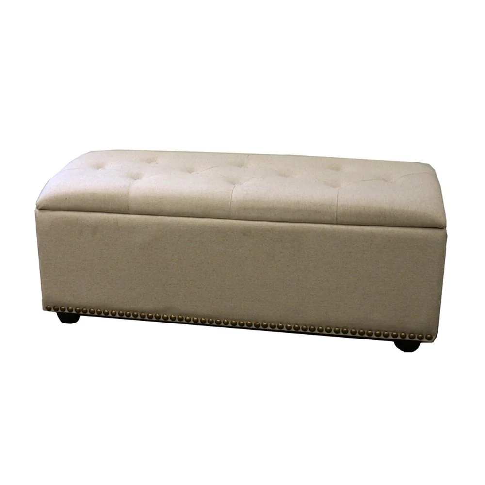 Beige Nailhead Storage Bench Ottoman Four Piece Set By Homeroots - Image 3