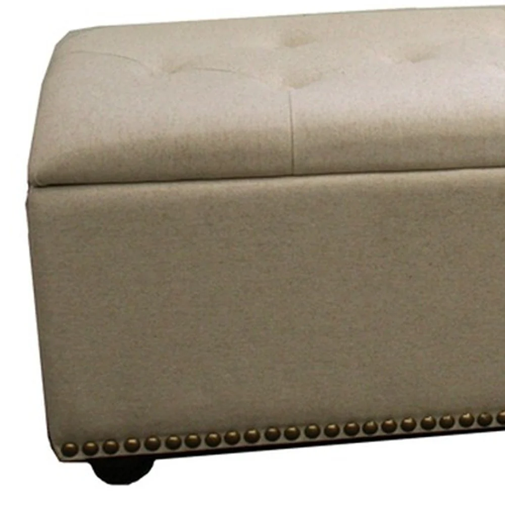 Beige Nailhead Storage Bench Ottoman Four Piece Set By Homeroots - Image 4