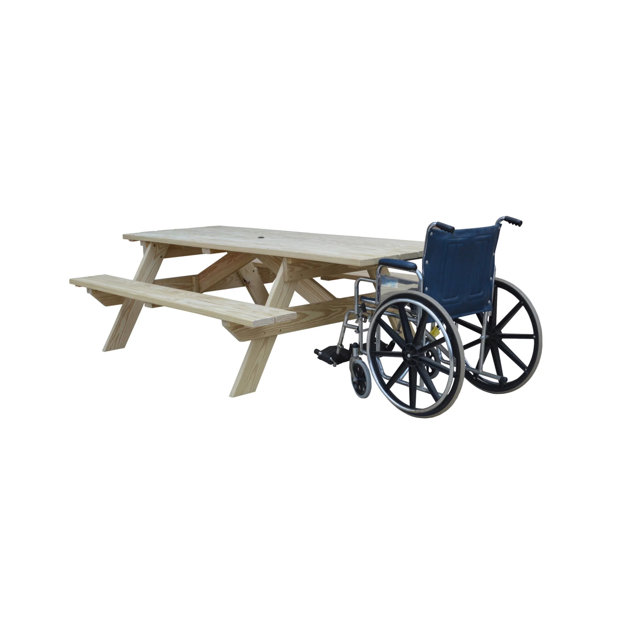 Beige Solid Wood Outdoor Picnic Table Umbrella Hole By Homeroots - Image 2