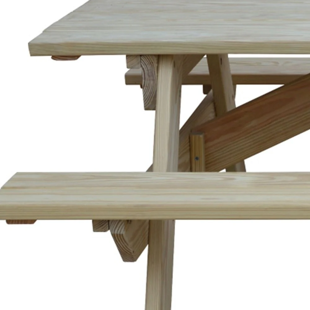 Beige Solid Wood Outdoor Picnic Table Umbrella Hole By Homeroots - Image 5