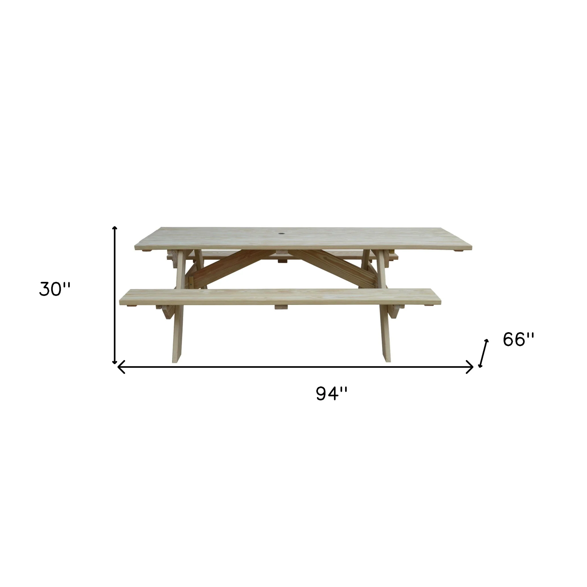 Beige Solid Wood Outdoor Picnic Table Umbrella Hole By Homeroots - Image 6