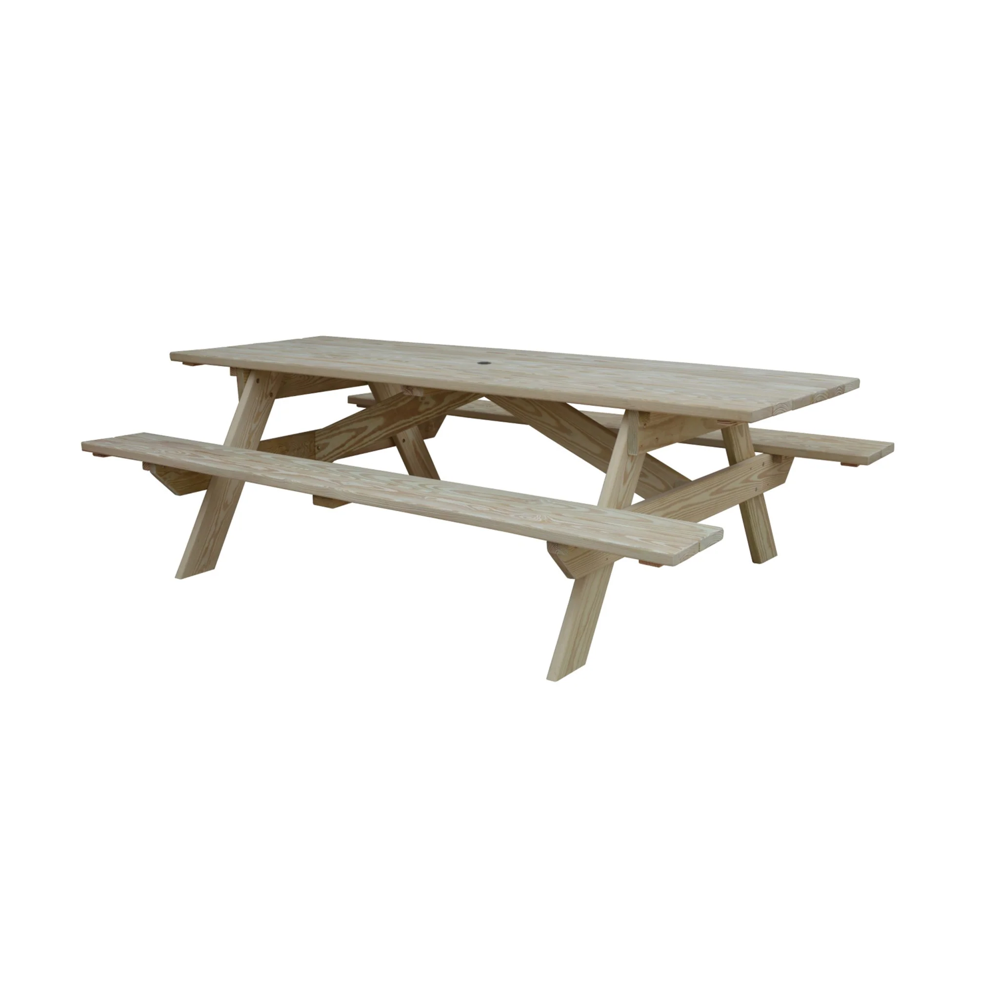 Beige Solid Wood Outdoor Picnic Table with Umbrella Hole By Homeroots - Image 2