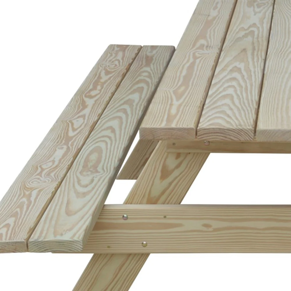 Beige Solid Wood Outdoor Picnic Table with Umbrella Hole By Homeroots - Image 3