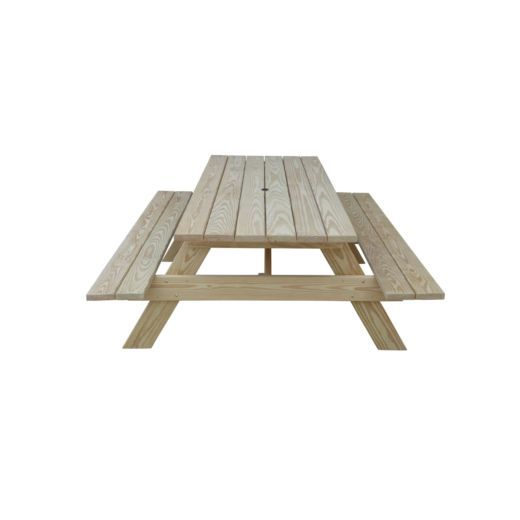 Beige Solid Wood Outdoor Picnic Table with Umbrella Hole By Homeroots - Image 4