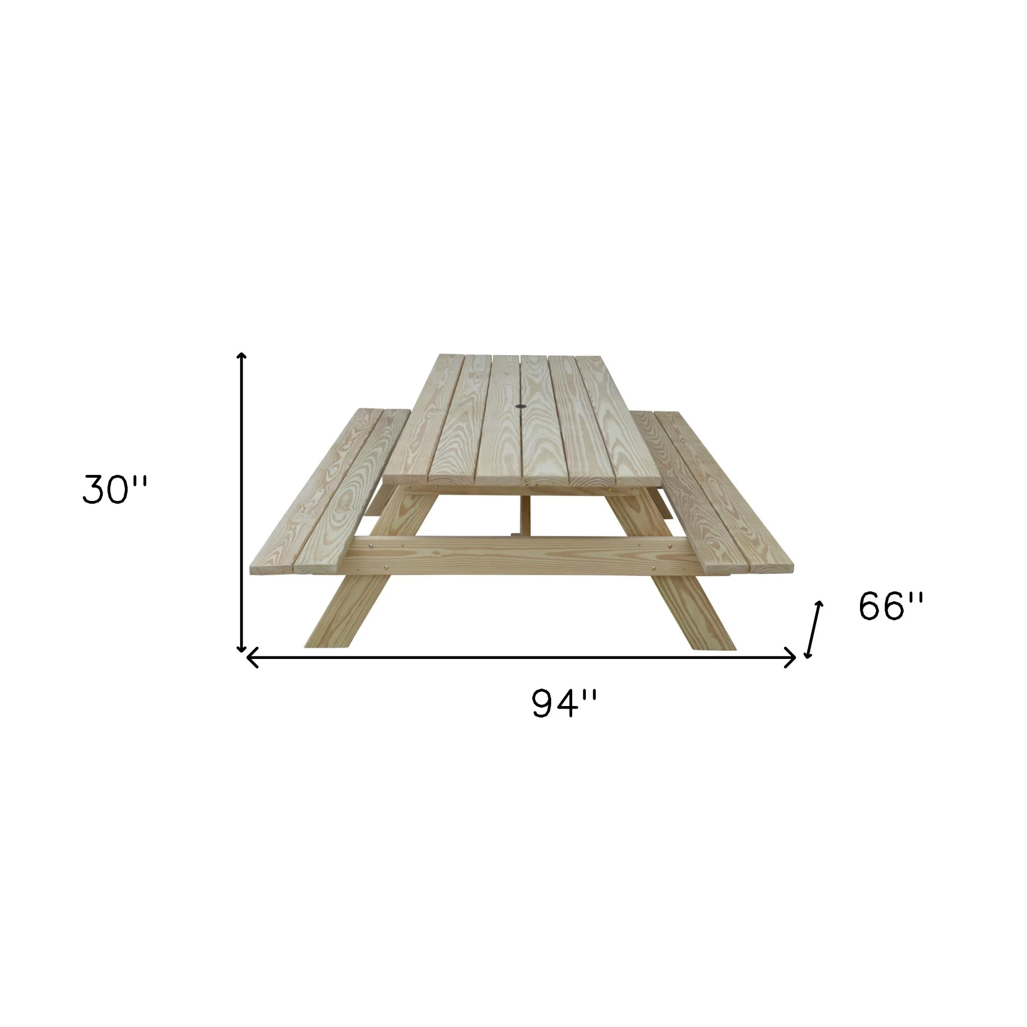 Beige Solid Wood Outdoor Picnic Table with Umbrella Hole By Homeroots - Image 5