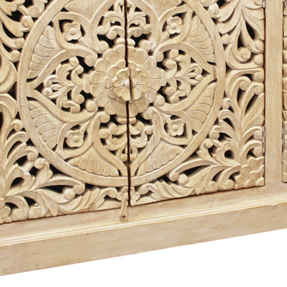 Beige Solid Wood Sideboard with Four Doors By Homeroots - Image 2