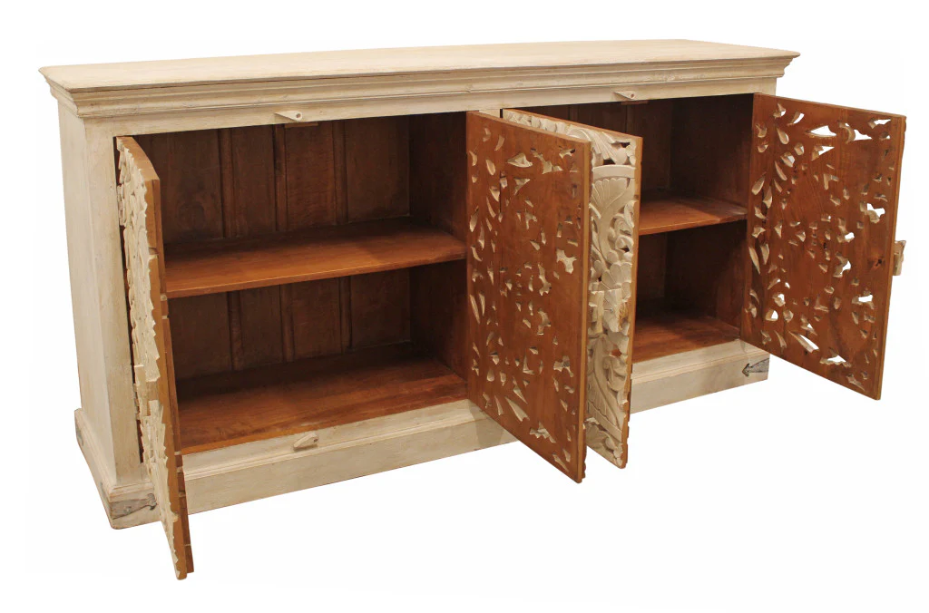 Beige Solid Wood Sideboard with Four Doors By Homeroots - Image 4
