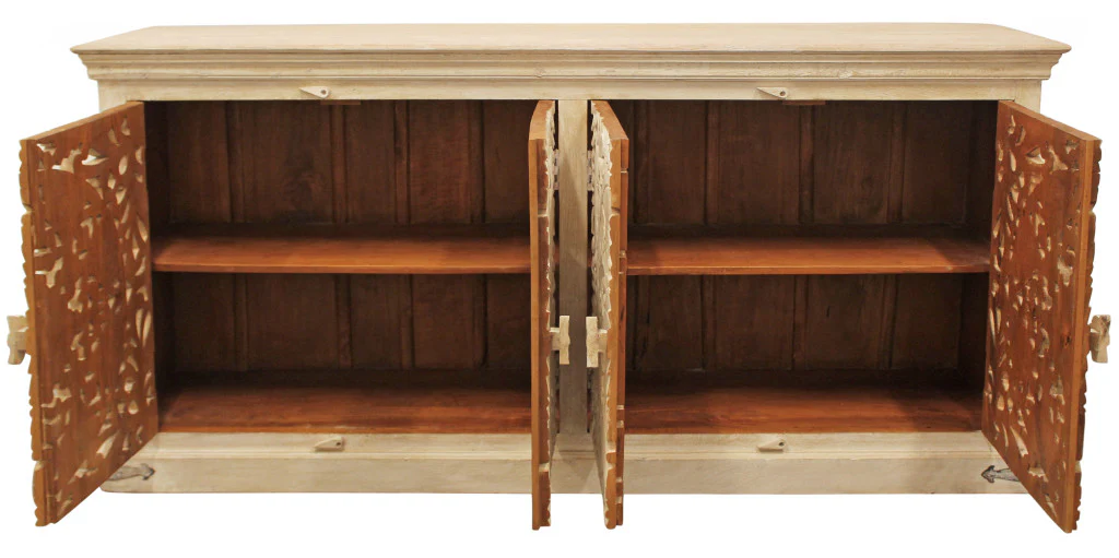 Beige Solid Wood Sideboard with Four Doors By Homeroots - Image 5