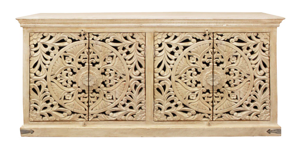 Beige Solid Wood Sideboard with Four Doors By Homeroots - Image 6