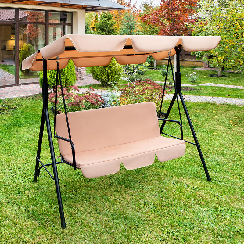 Beige Steel Outdoor Swing Chair with Beige Cushion By Homeroots - Image 2