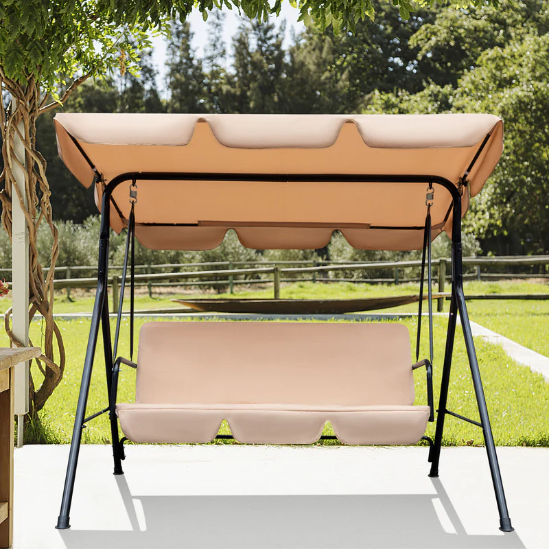 Beige Steel Outdoor Swing Chair with Beige Cushion By Homeroots - Image 3
