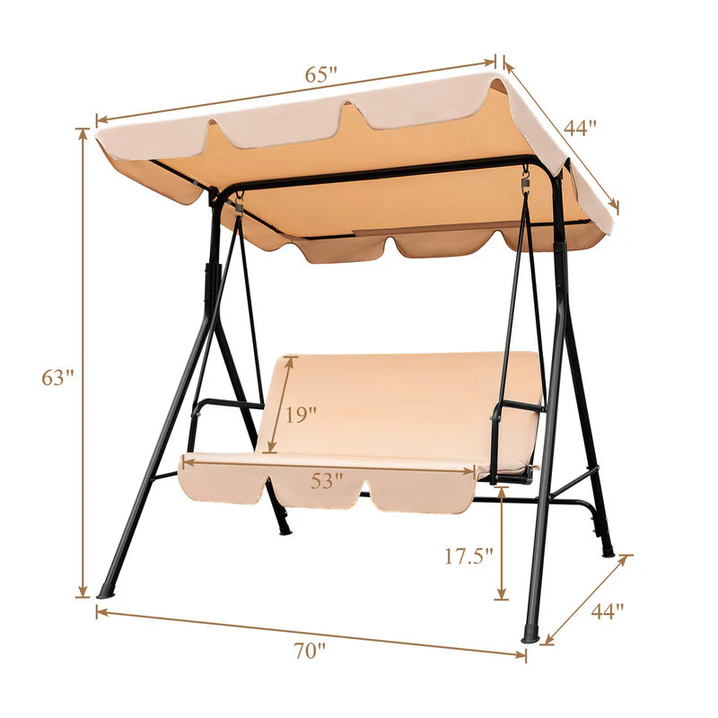 Beige Steel Outdoor Swing Chair with Beige Cushion By Homeroots - Image 5