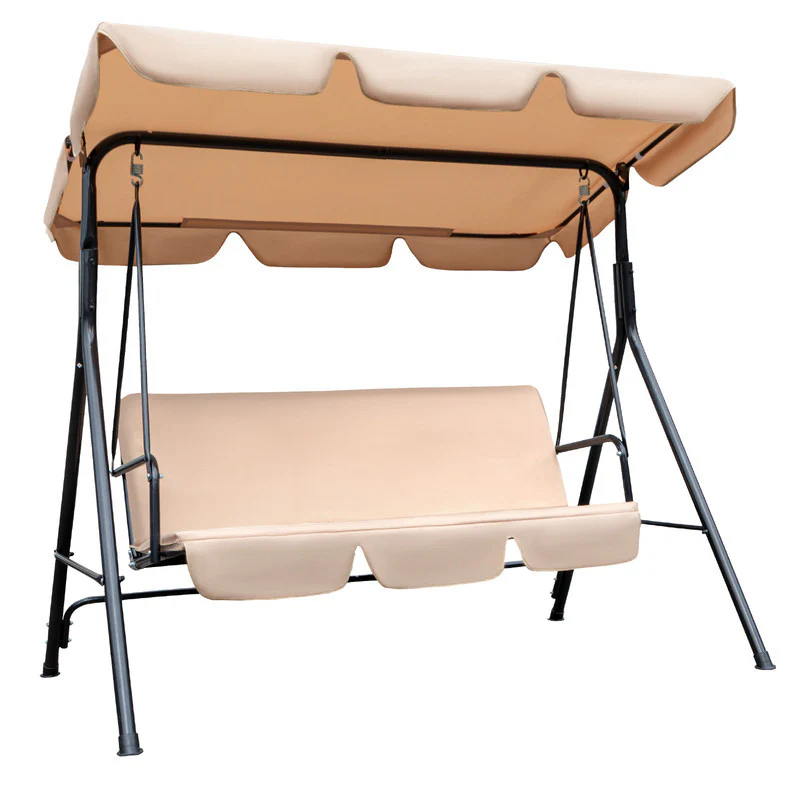 Beige Steel Outdoor Swing Chair with Beige Cushion By Homeroots - Image 6