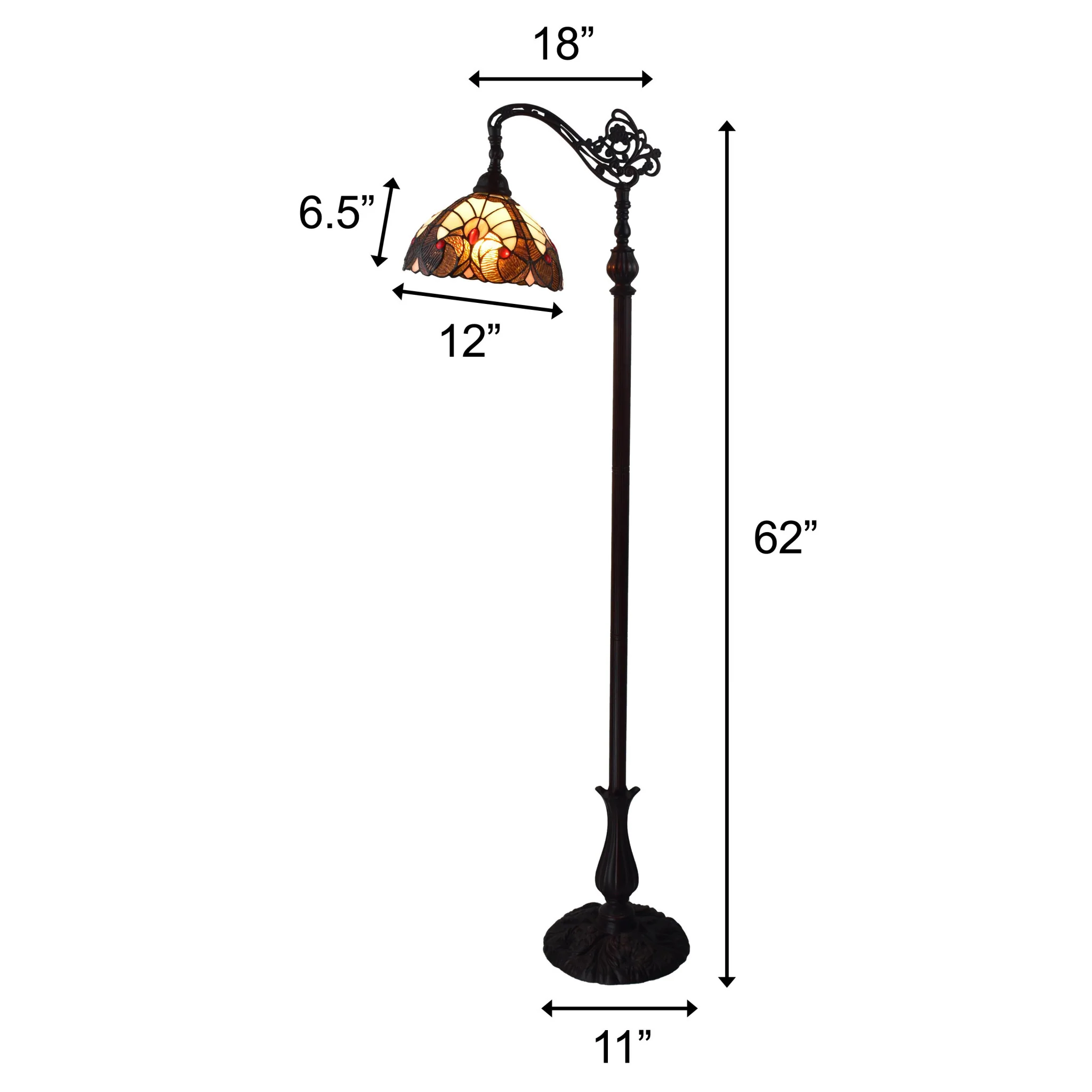 Beige Torchiere Floor Lamp With Brown And White Flowers Glass Dome Shade By Homeroots - Image 9