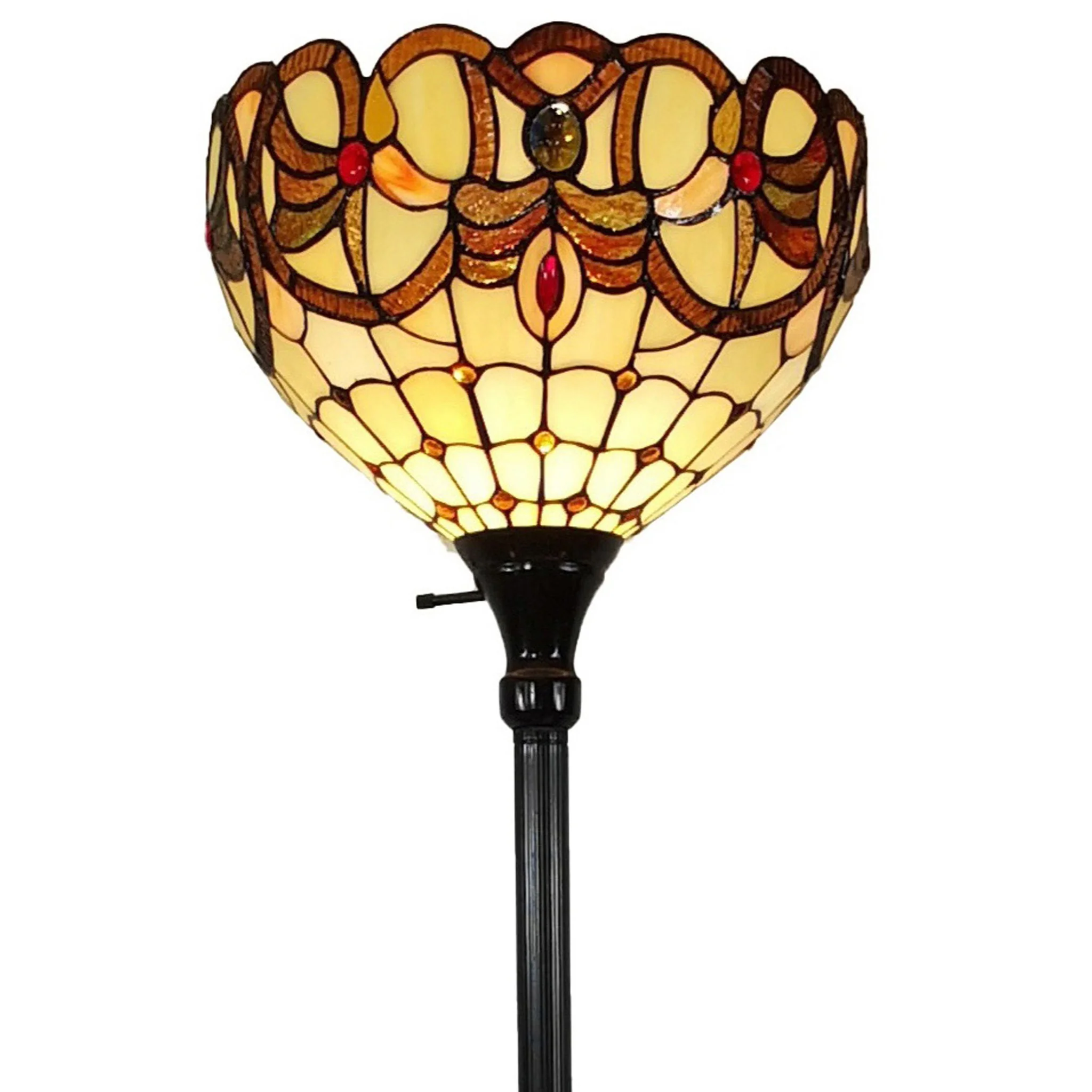 Beige Torchiere Floor Lamp With Red And White Flowers Glass Dome Shade By Homeroots - Image 5