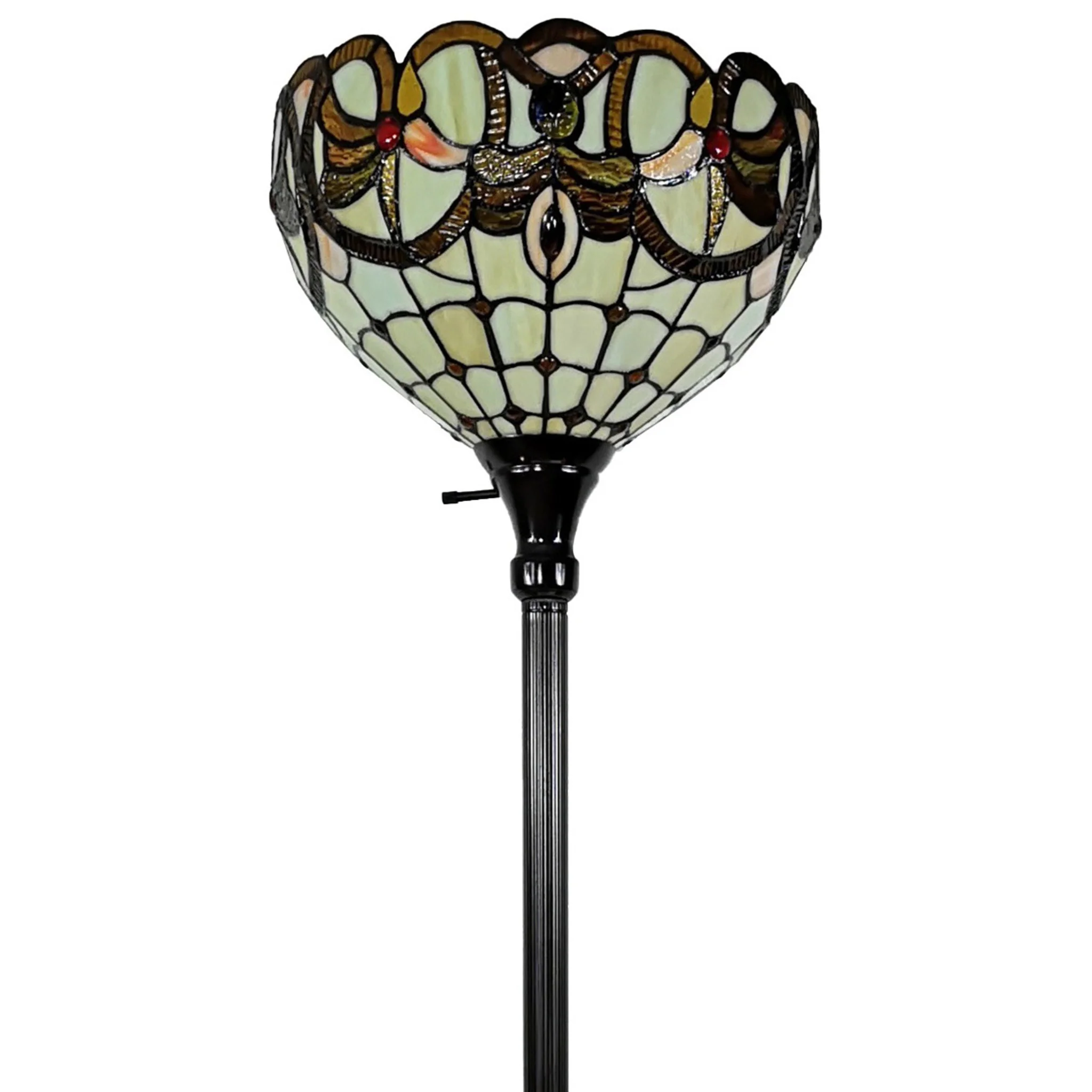 Beige Torchiere Floor Lamp With Red And White Flowers Glass Dome Shade By Homeroots - Image 6