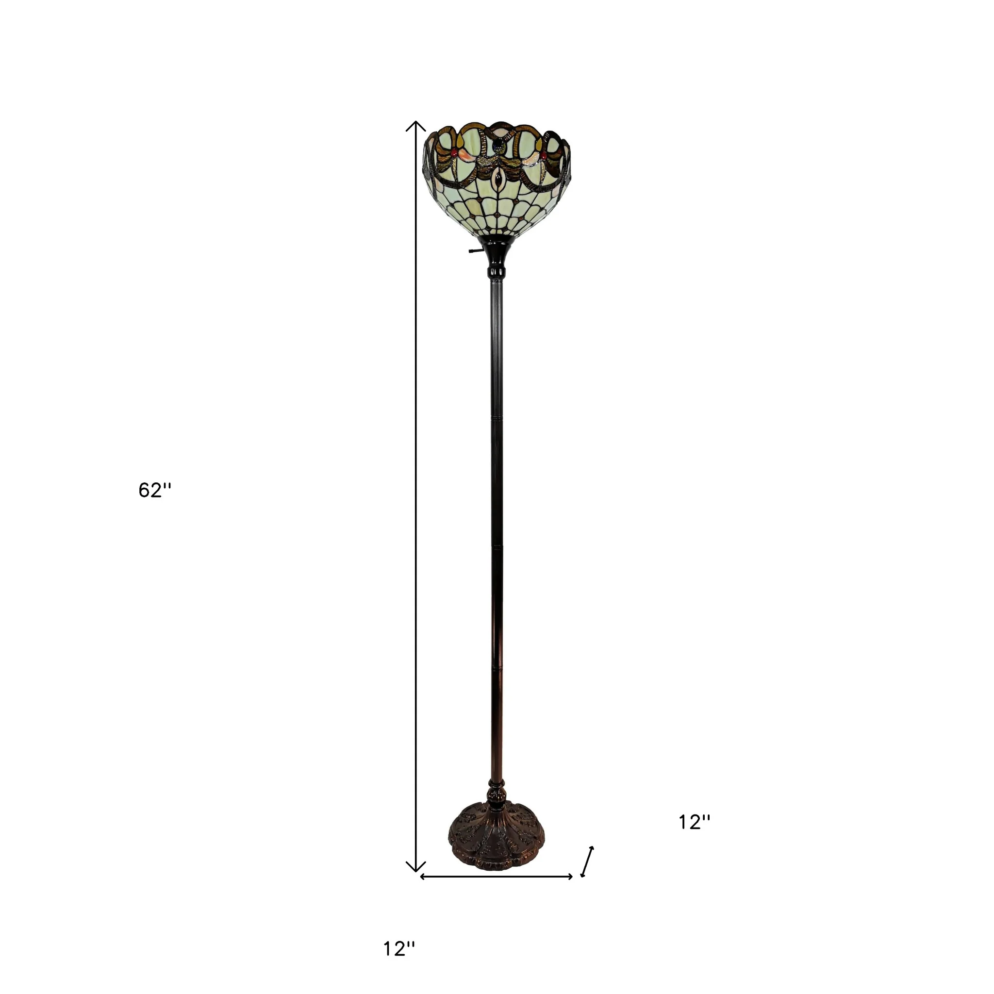 Beige Torchiere Floor Lamp With Red And White Flowers Glass Dome Shade By Homeroots - Image 8