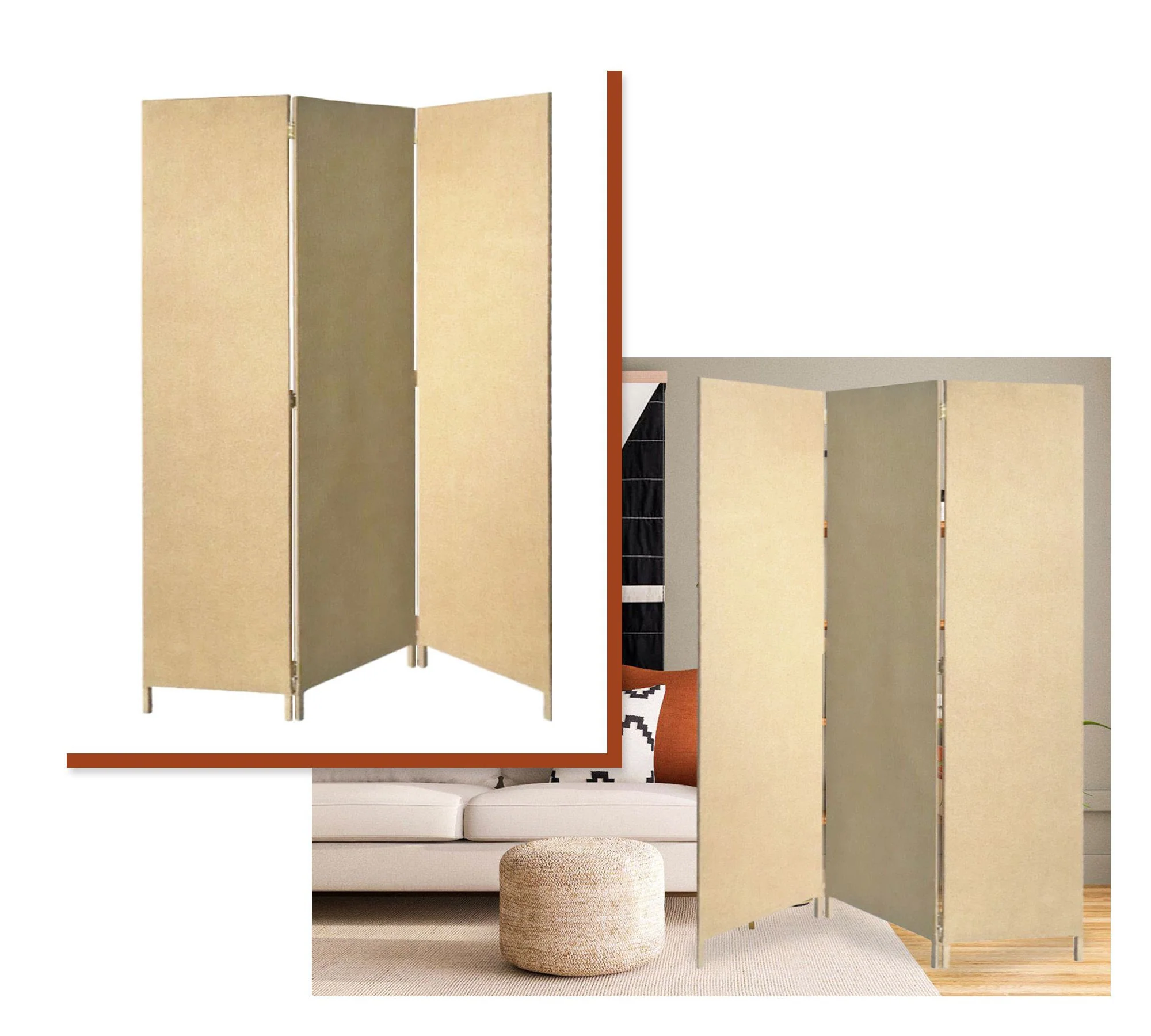 Beige Upholstered 3 Panel Room Divider Screen By Homeroots - Image 4