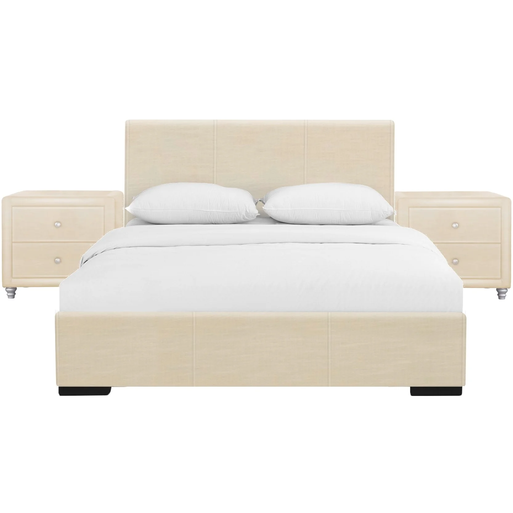 Beige Upholstered Platform King Bed With Two Nightstands By Homeroots - Image 3