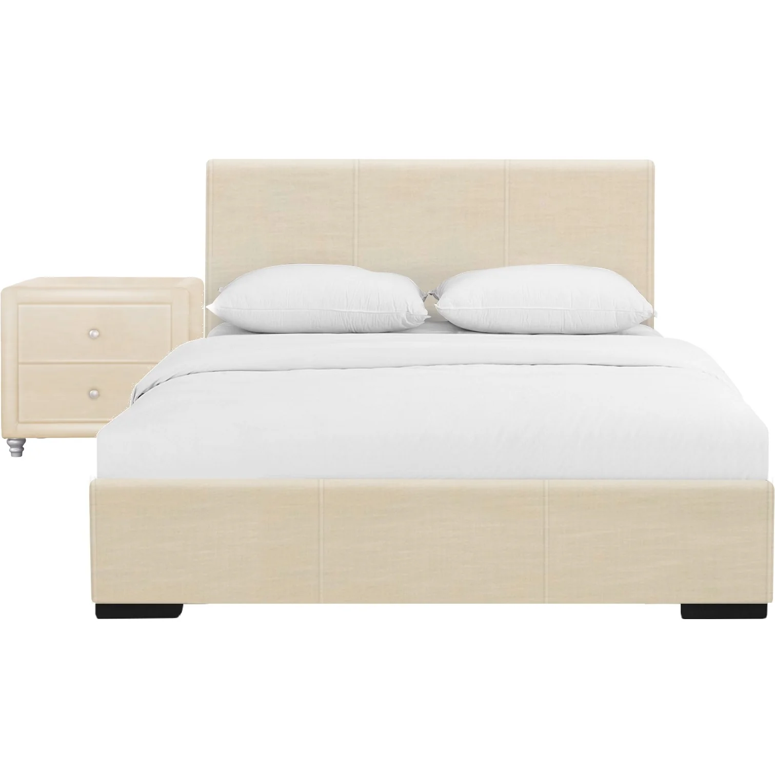 Beige Upholstered Twin Platform Bed With Nightstand By Homeroots - Image 3