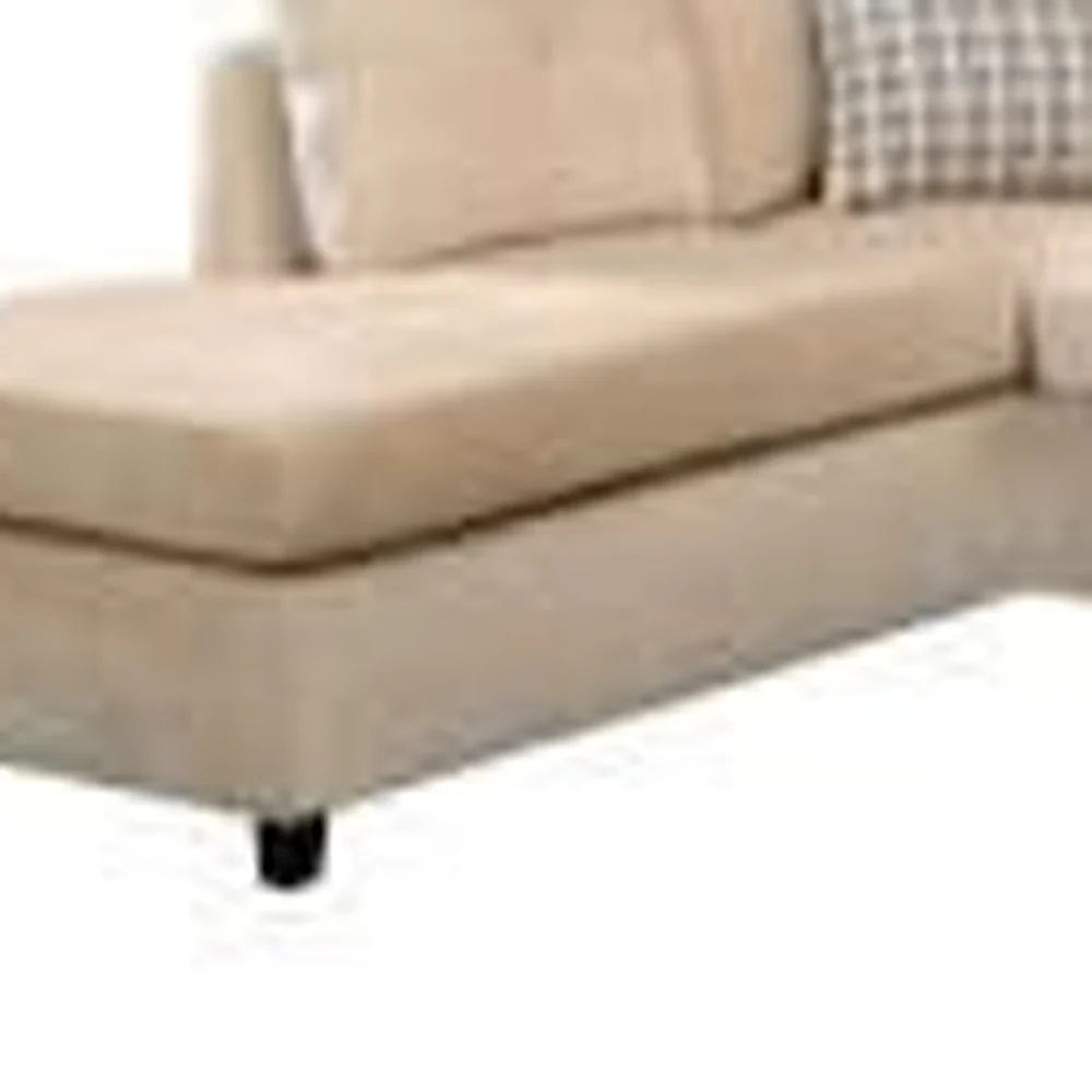 Beige Velvet Reversible Sectional Sofa With Pillows By Homeroots - Image 3
