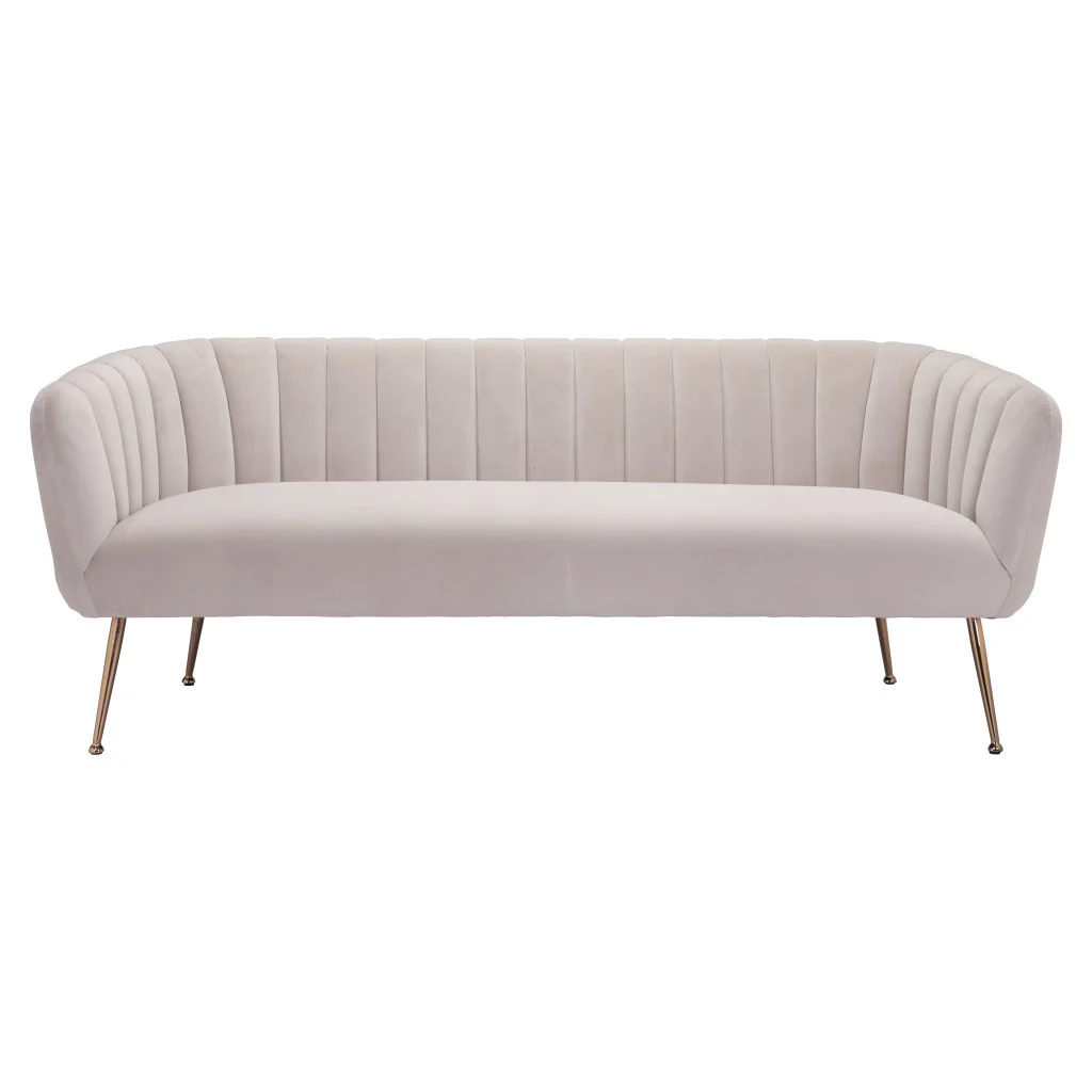 Beige Velvet Sofa With Gold Legs By Homeroots - Image 2
