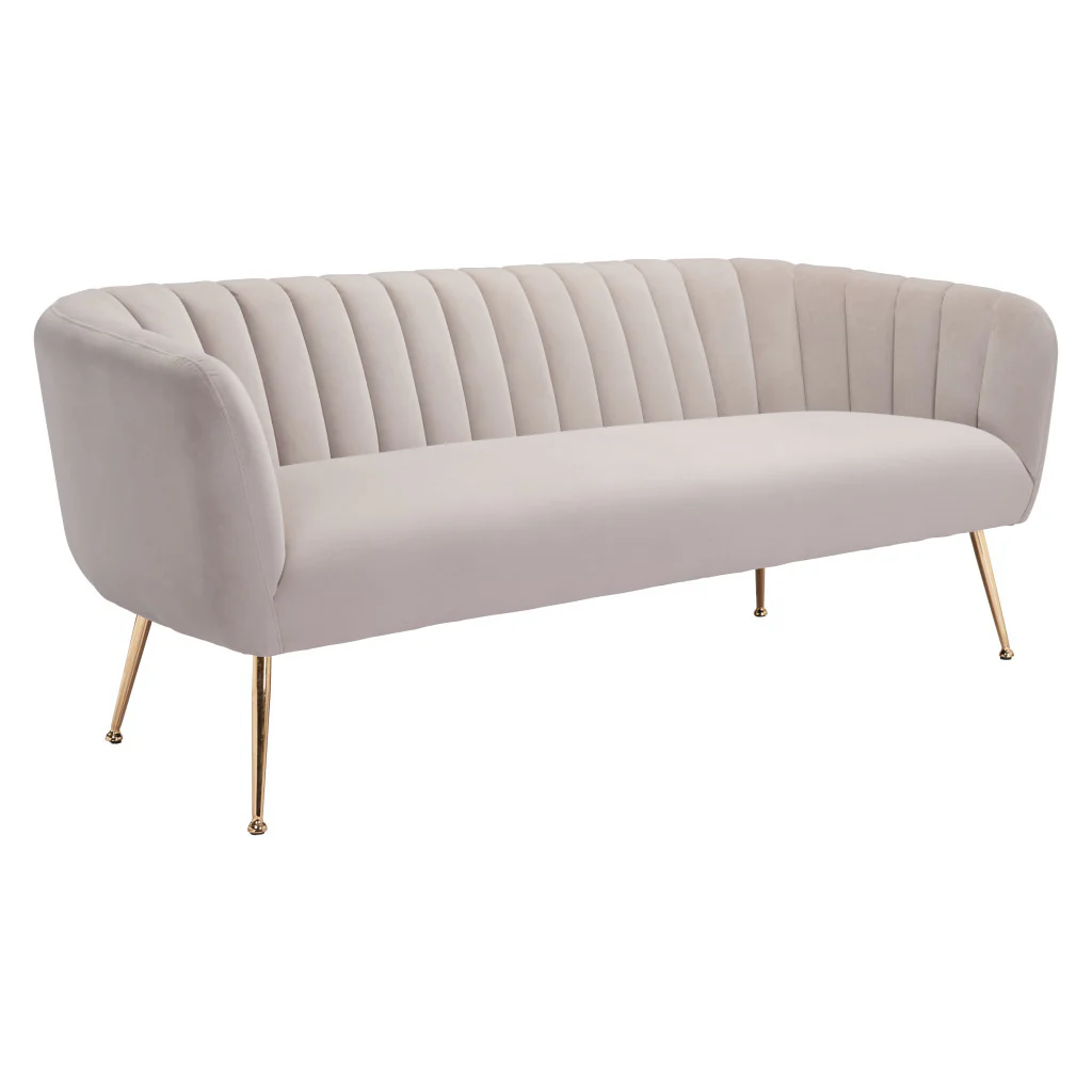Beige Velvet Sofa With Gold Legs By Homeroots - Image 3