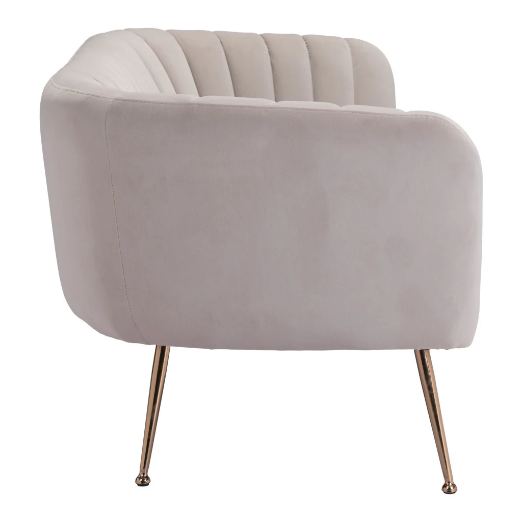 Beige Velvet Sofa With Gold Legs By Homeroots - Image 5