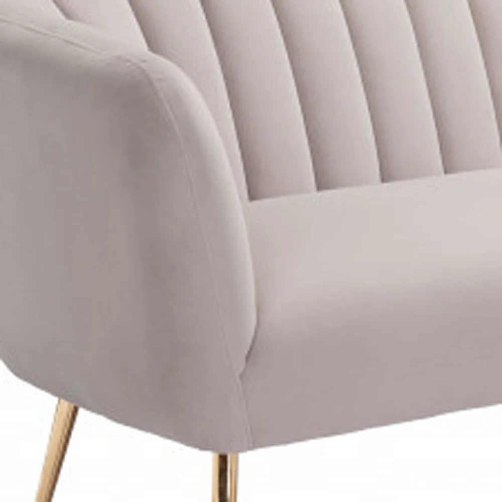 Beige Velvet Sofa With Gold Legs By Homeroots - Image 6