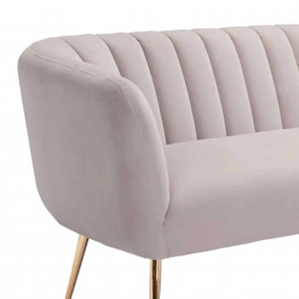 Beige Velvet Sofa With Gold Legs By Homeroots - Image 7