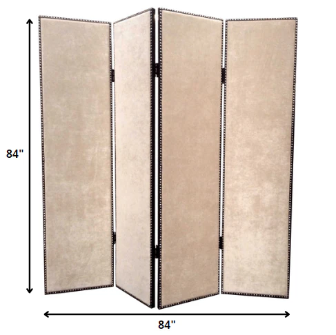 Beige Wood & Fabric Chateau Screen By Homeroots - Image 2