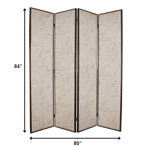 Beige Wood & Fabric Screen By Homeroots - Image 3