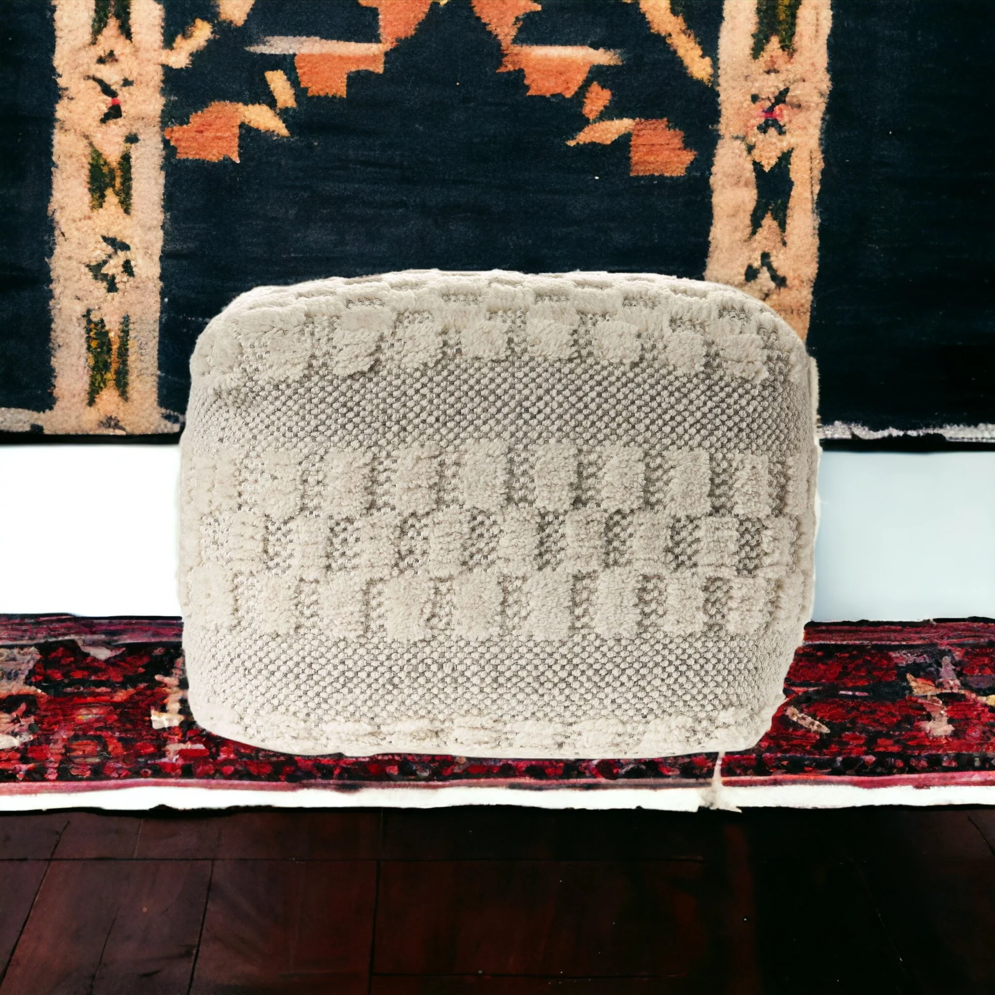 Beige Wool Ottoman By Homeroots - Image 6